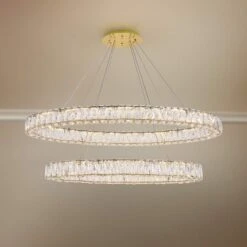 Monroe 48" Wide Gold And Crystal 2-Tier Oval LED Chandelier