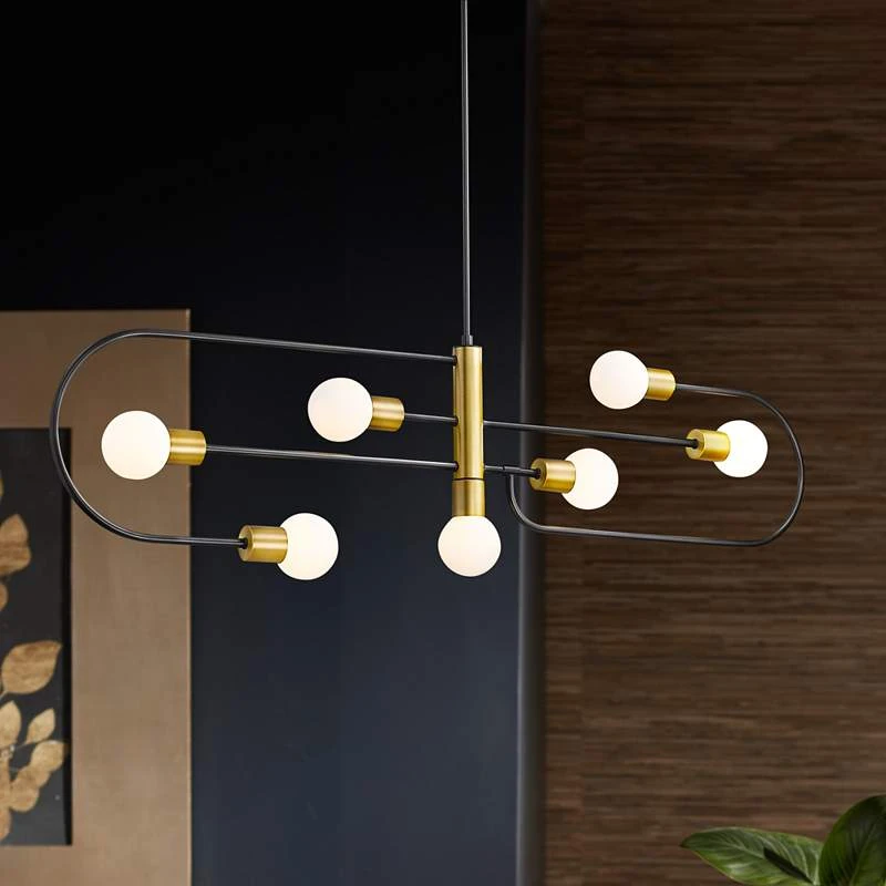 Neutra 56"W Matte Black Foundry Brass 7-Light Kitchen Island Pendant 3 Neutra 56"W Matte Black Foundry Brass 7-Light Kitchen Island Pendant