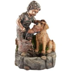 Northport 24 3/4" High Boy Plays With Dog Outdoor Fountain -Golden Lighting Shop northport 24 and three quarter inch high boy plays with dog outdoor fountain 9m486
