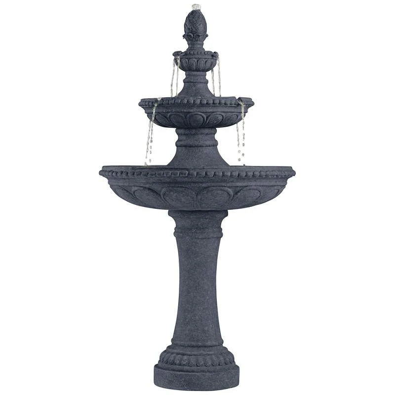 Pineapple 44" High Grey Stone 3-Tier Outdoor Fountain 4 Pineapple 44" High Grey Stone 3-Tier Outdoor Fountain - Image 2
