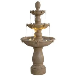 Plantation 62"H Sandstone 3-Tier Outdoor LED Floor Fountain -Golden Lighting Shop plantation 62 inchh sandstone 3 tier outdoor led floor fountain 857h0