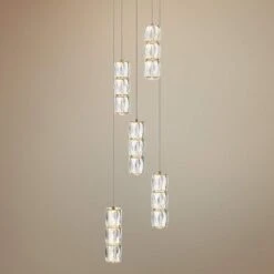 Polaris 12" Wide Gold And Crystal LED Multi Light Pendant