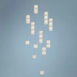 Polaris 24" Wide Chrome And Crystal LED Multi Light Pendant
