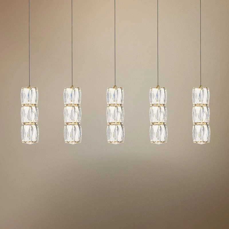 Polaris 36" Wide Gold Crystal LED Linear Multi Light Pendant 3 Polaris 36" Wide Gold Crystal LED Linear Multi Light Pendant