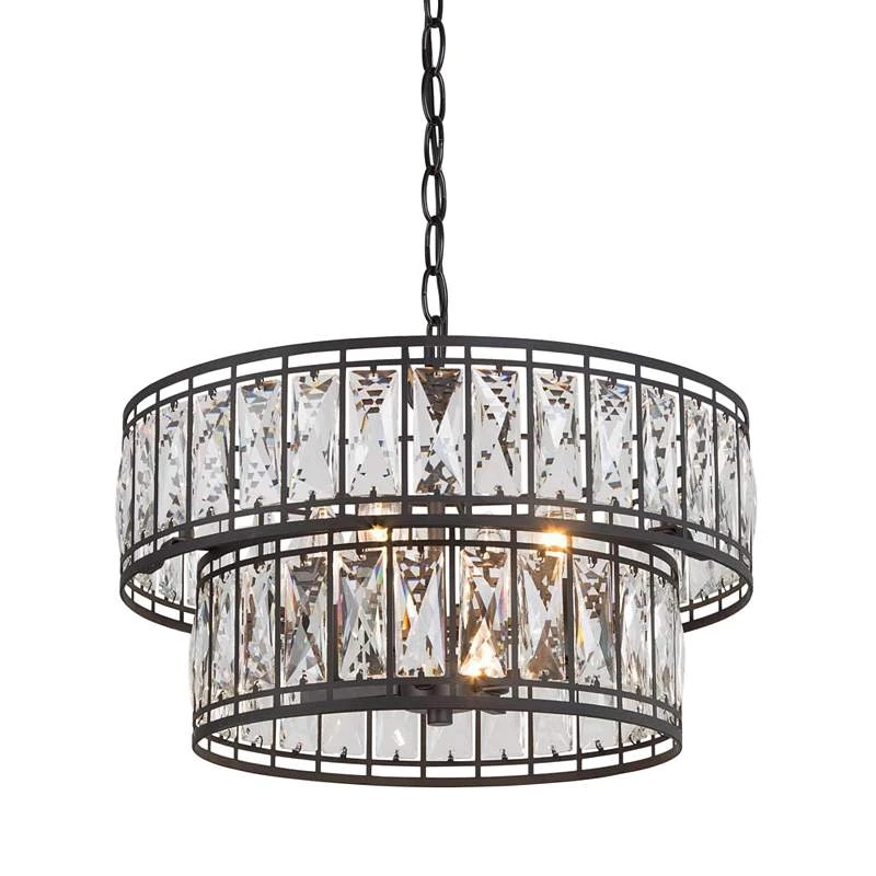 Polia 15 1/2" Wide Black 4-Light 2-Tier Drum Chandelier 3 Polia 15 1/2" Wide Black 4-Light 2-Tier Drum Chandelier