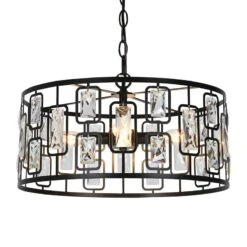 Polia 16 1/2" Wide Black Metal 4-Light Drum Chandelier