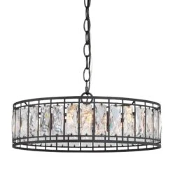 Polia 16" Wide Black Metal 3-Light Drum Chandelier