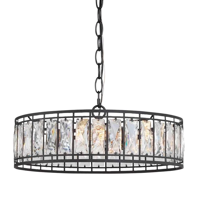 Polia 16" Wide Black Metal 3-Light Drum Chandelier 3 Polia 16" Wide Black Metal 3-Light Drum Chandelier