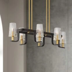 Possini Bronxville 38" Black And Brass Modern 6-Light Island Pendant