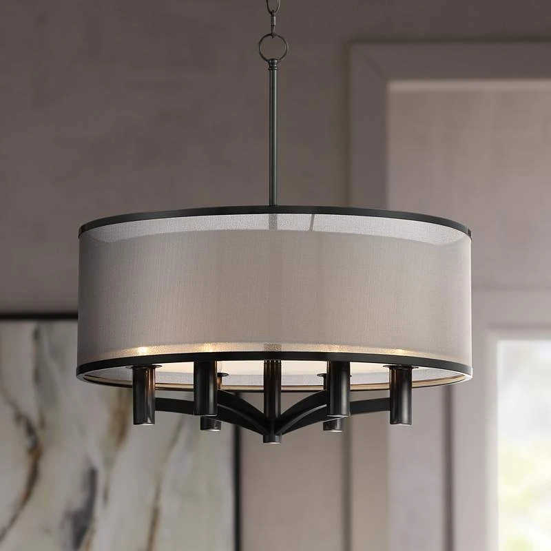 Possini Euro Caliari 22" Wide Black 6-Light Double Shade Pendant 3 Possini Euro Caliari 22" Wide Black 6-Light Double Shade Pendant