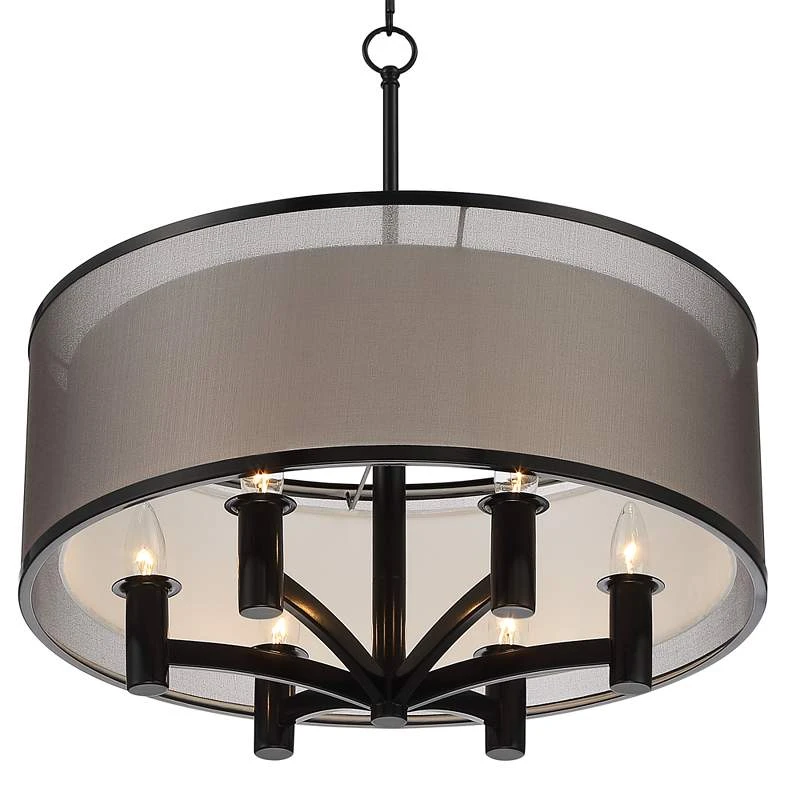 Possini Euro Caliari 22" Wide Black 6-Light Double Shade Pendant 5 Possini Euro Caliari 22" Wide Black 6-Light Double Shade Pendant - Image 3