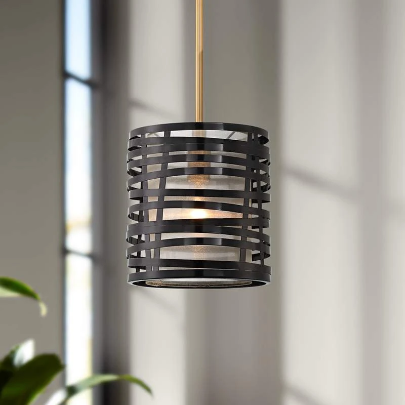 Possini Euro Cassia 9 1/2" Wide Antique Brass Gloss Black Mini Pendant 3 Possini Euro Cassia 9 1/2" Wide Antique Brass Gloss Black Mini Pendant