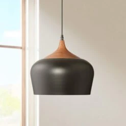Possini Euro Felton 12" Wide Black And Faux Wood Modern Mini Pendant -Golden Lighting Shop possini euro felton 12 inch wide black and faux wood modern mini pendant 1g928cropped