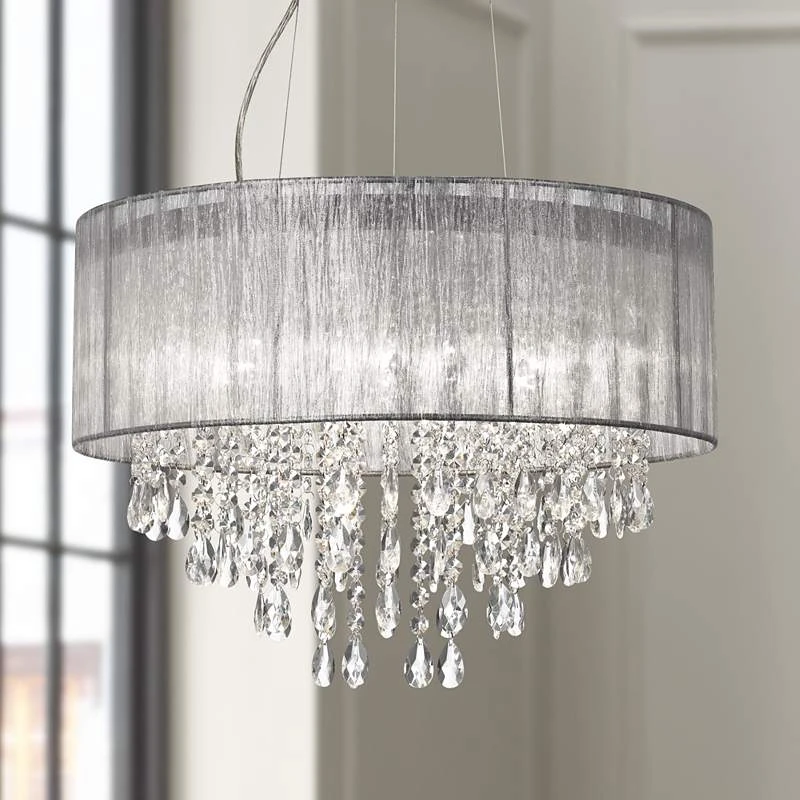 Possini Euro Jolie 20" Wide Silver Fabric Crystal Chandelier 4 Possini Euro Jolie 20" Wide Silver Fabric Crystal Chandelier - Image 2