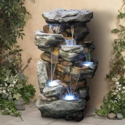Rainforest Waterfall Tall LED 51" High Floor Fountain