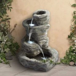 Rock Cascade 22" Gray Stone Outdoor Fountain With LED Light