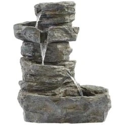 Rock Cascade 22" Gray Stone Outdoor Fountain With LED Light -Golden Lighting Shop rock cascade 22 inch gray stone outdoor fountain with led light 1g438views1