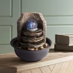 Rock Stack And Ball 10 1/4" High Tabletop Fountain