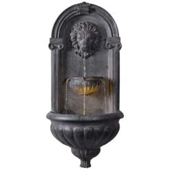 Royal Lion 35" High Zinc Outdoor Wall Fountain With Light -Golden Lighting Shop royal lion 35 inch high zinc outdoor wall fountain with light 66h70