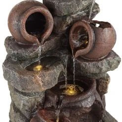 Rustic Pottery 32" High Garden Fountain With LED Lights -Golden Lighting Shop rustic pottery 32 inch high garden fountain with led lights 88g61views1