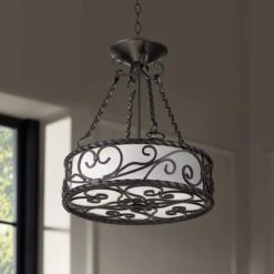 Savannah 17" Wide Black Scroll Drum Pendant Chandelier
