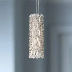 Schonbek Sarella 5" Wide Silver And Crystal Column Pendant
