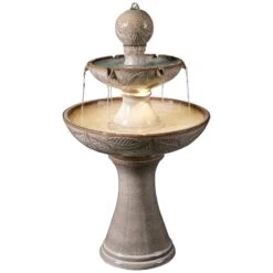 Serene 38" High Ivory Ceramic 2-Tier LED Garden Patio Water Fountain -Golden Lighting Shop serene 38 inch high ivory ceramic 2 tier led garden patio water fountain 85a36