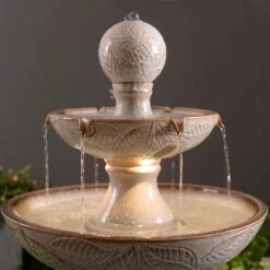 Serene 38" High Ivory Ceramic 2-Tier LED Garden Patio Water Fountain -Golden Lighting Shop serene 38 inch high ivory ceramic 2 tier led garden patio water fountain 85a36views3
