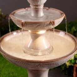 Serene 38" High Ivory Ceramic 2-Tier LED Garden Patio Water Fountain -Golden Lighting Shop serene 38 inch high ivory ceramic 2 tier led garden patio water fountain 85a36views4