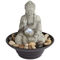 Sitting Buddha 10" High LED Tabletop Zen Fountain -Golden Lighting Shop sitting buddha 10 inch high led tabletop zen fountain 1g448
