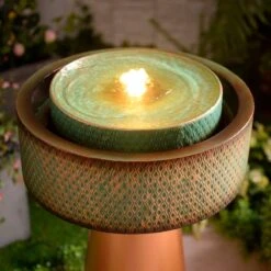 Solidad 31 1/2"H Copper And Green Tiered LED Floor Fountain 12 Solidad 31 1/2"H Copper And Green Tiered LED Floor Fountain -Golden Lighting Shop solidad 31 and one half inchh copper and green tiered led floor fountain 85a35views3