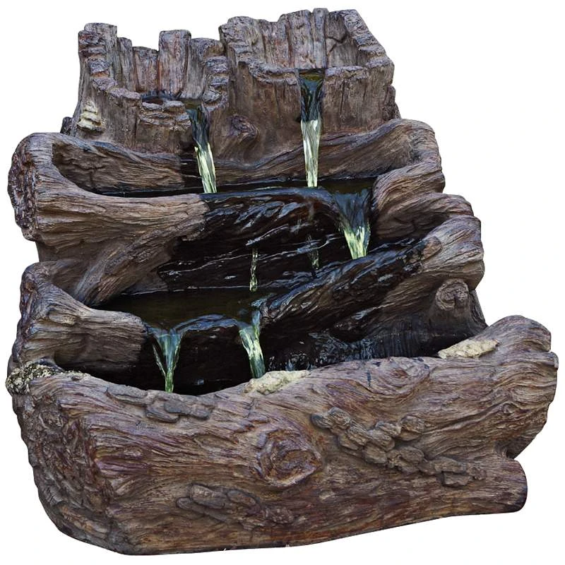 Spilling Logs 23" High Cast Stone Waterfall Garden Fountain 3 Spilling Logs 23" High Cast Stone Waterfall Garden Fountain