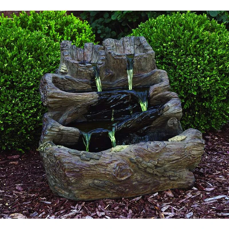 Spilling Logs 23" High Cast Stone Waterfall Garden Fountain 4 Spilling Logs 23" High Cast Stone Waterfall Garden Fountain - Image 2