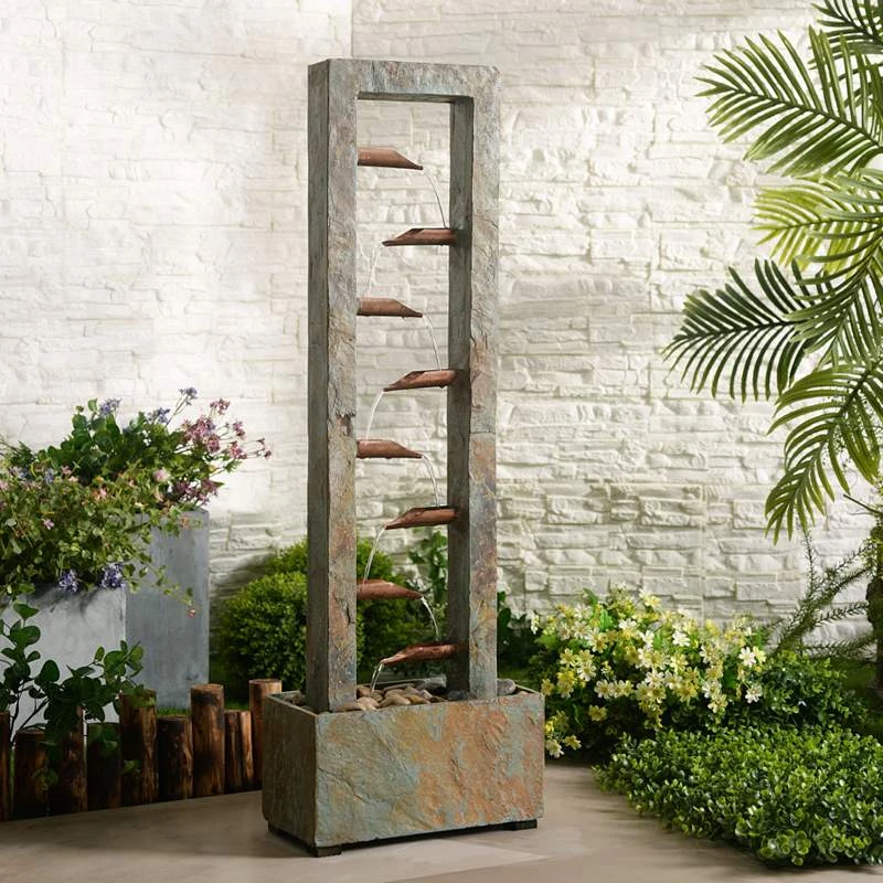 Spillway 47 3/4"H Slate And Copper Cascading Floor Fountain 3 Spillway 47 3/4"H Slate And Copper Cascading Floor Fountain