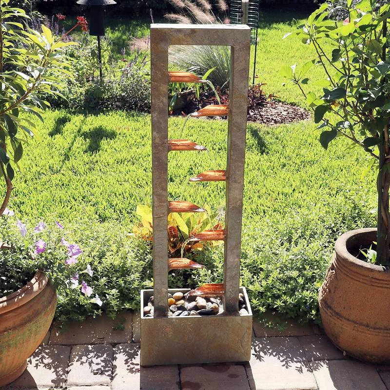Spillway 47 3/4"H Slate And Copper Cascading Floor Fountain 8 Spillway 47 3/4"H Slate And Copper Cascading Floor Fountain - Image 6