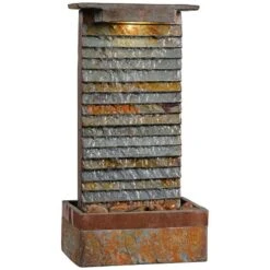 Stave Slate Stone 19" High Rustic Modern Fountain With LED Light 9 Stave Slate Stone 19" High Rustic Modern Fountain With LED Light -Golden Lighting Shop stave slate stone 19 inch high rustic modern fountain with led light 66h99