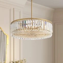 Stiffel Ella 20 1/4" Wide Soft Gold Crystal 5-Light Drum Pendant