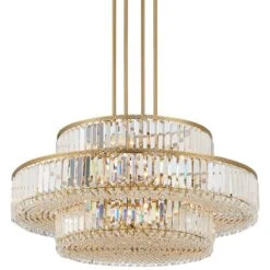 Stiffel Ella 32 1/2" Soft Gold And Crystal 16-Light Three-Tier Pendant -Golden Lighting Shop stiffel ella 32 and one half inch soft gold and crystal 16 light three tier pendant 033f0