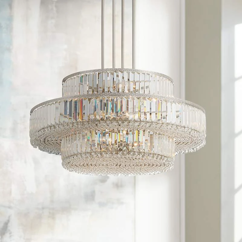 Stiffel Ella 32 1/2"Wide Nickel Crystal 16-Light Three-Tier Pendant 3 Stiffel Ella 32 1/2"Wide Nickel Crystal 16-Light Three-Tier Pendant