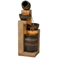 Stoneware Bowl And Jar 46" Indoor-Outdoor Rustic Fountain With Light -Golden Lighting Shop stoneware bowl and jar 46 inch indoor outdoor rustic fountain with light v7841views3