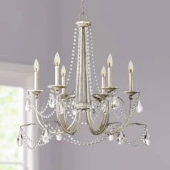 Strand 28" Wide Silver Leaf 6-Light Chandelier