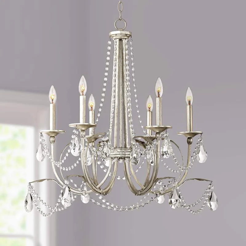 Strand 28" Wide Silver Leaf 6-Light Chandelier 3 Strand 28" Wide Silver Leaf 6-Light Chandelier