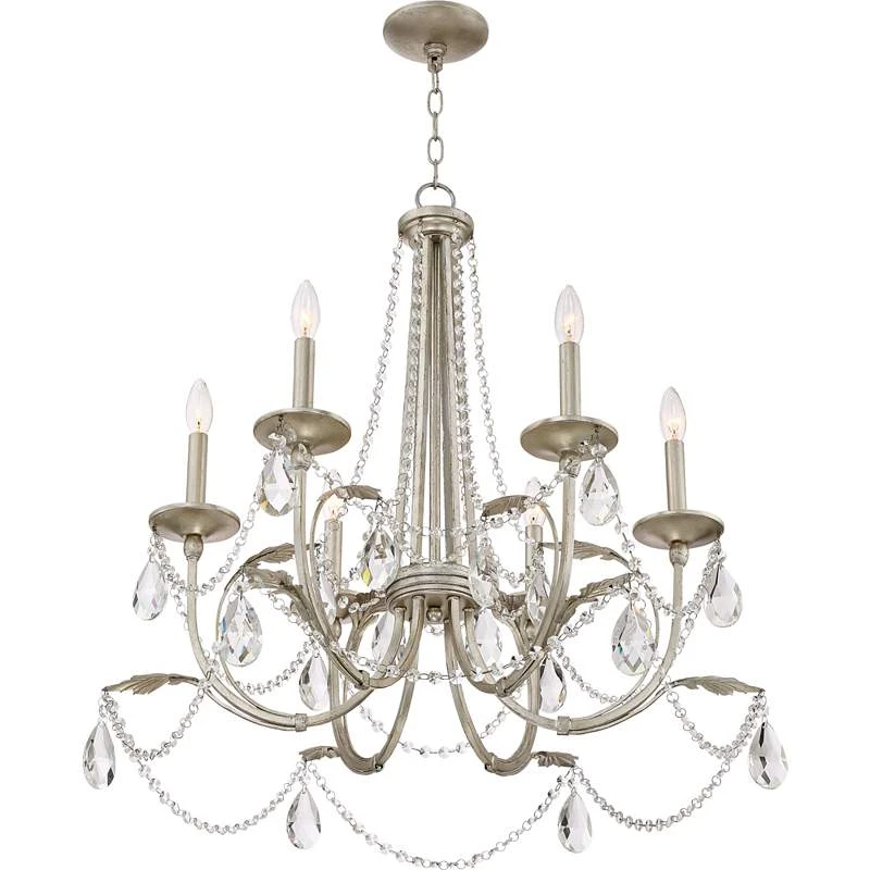 Strand 28" Wide Silver Leaf 6-Light Chandelier 6 Strand 28" Wide Silver Leaf 6-Light Chandelier - Image 4