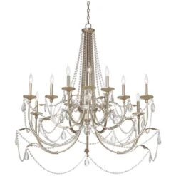 Strand 46" Wide Silver Leaf 12-Light Chandelier -Golden Lighting Shop strand 46 inch wide silver leaf 12 light chandelier 9h385views2