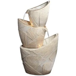 Three Urn With Leaves 30" High LED Cascading Floor Fountain -Golden Lighting Shop three urn with leaves 30 inch high led cascading floor fountain 79p99