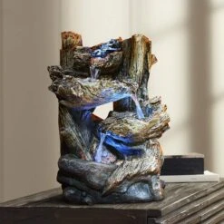 Alpine Tiered Log LED Indoor - Outdoor 14" High Tabletop Fountain