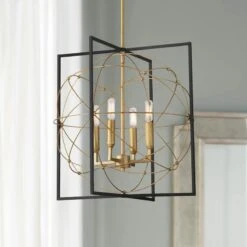 Titans Trace 19"W Sand Coal And Painted Honey Gold 4-Light Pendant