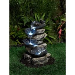 Frog And Four Lily Pad LED Lighted 21" High Outdoor Fountain