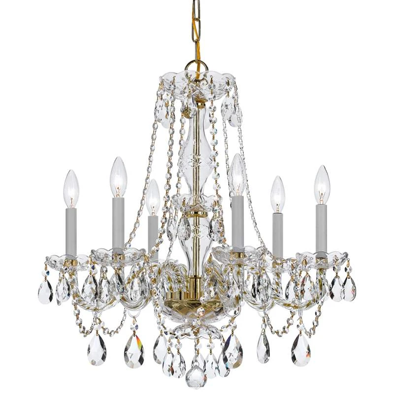 Traditional Crystal 23"W Polished Brass 6-Light Chandelier 4 Traditional Crystal 23"W Polished Brass 6-Light Chandelier - Image 2