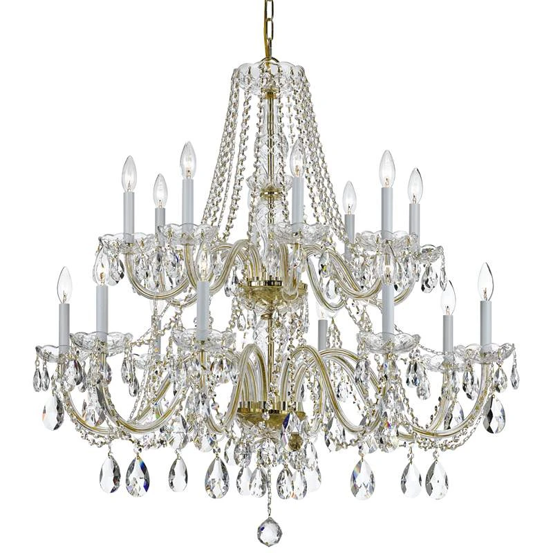 Traditional Crystal 37"W Polished Brass 16-Light Chandelier 4 Traditional Crystal 37"W Polished Brass 16-Light Chandelier - Image 2